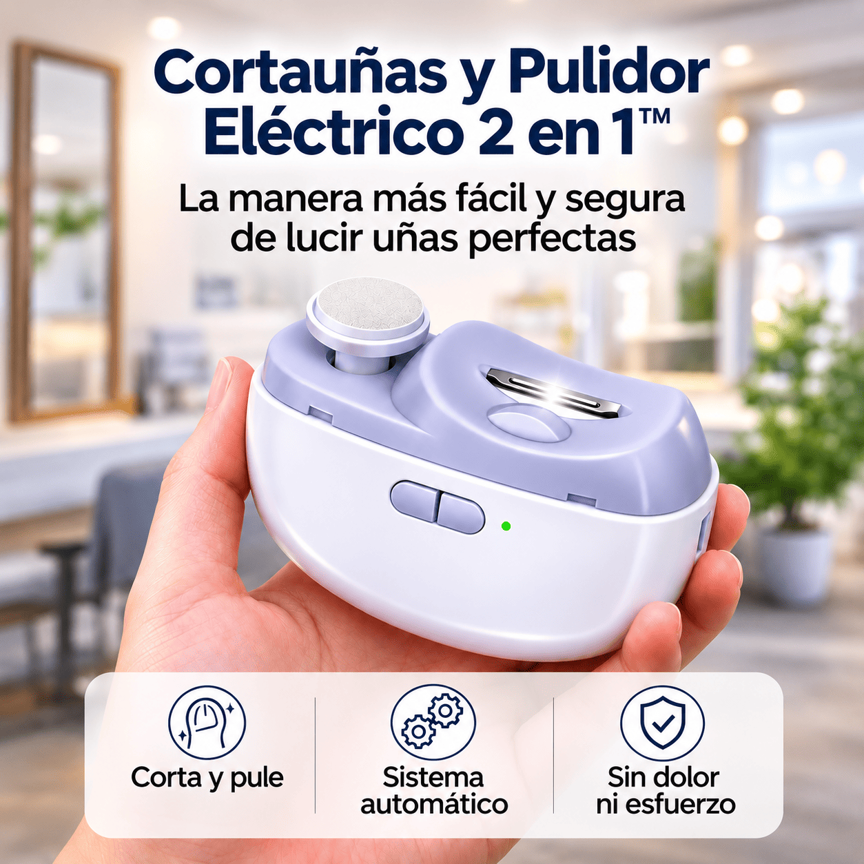 Cortaúñas Eléctrico 2 en 1 Antipellizco Limado 360° Seguro para Bebés, Niños, adultos y Piel Sensible