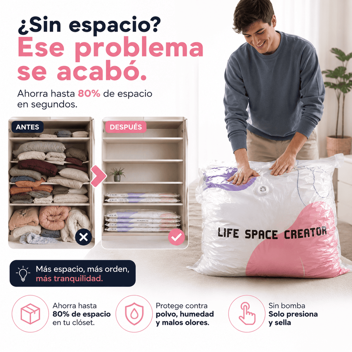Bolsas de almacenamiento al vacío 3D sin bomba