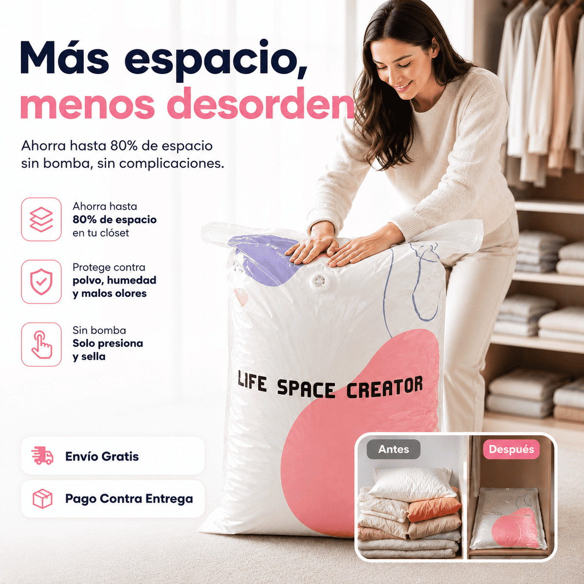 Bolsas de almacenamiento al vacío 3D sin bomba
