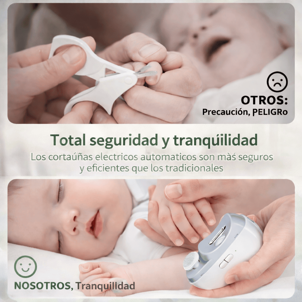 Cortaúñas Eléctrico 2 en 1 Antipellizco Limado 360° Seguro para Bebés, Niños, adultos y Piel Sensible