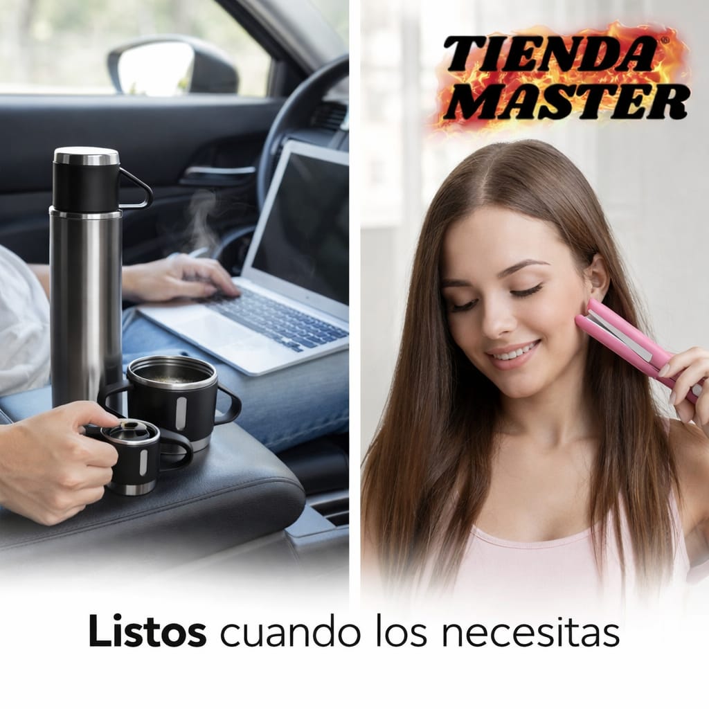 COMBO TERMO ACERO Y PLANCHA ALISADORA