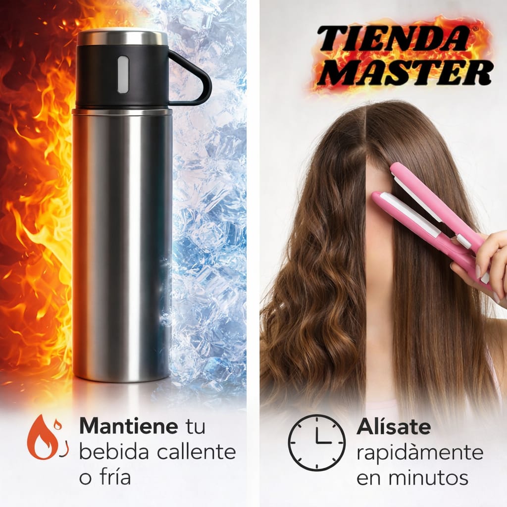COMBO TERMO ACERO Y PLANCHA ALISADORA