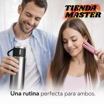 COMBO TERMO ACERO Y PLANCHA ALISADORA