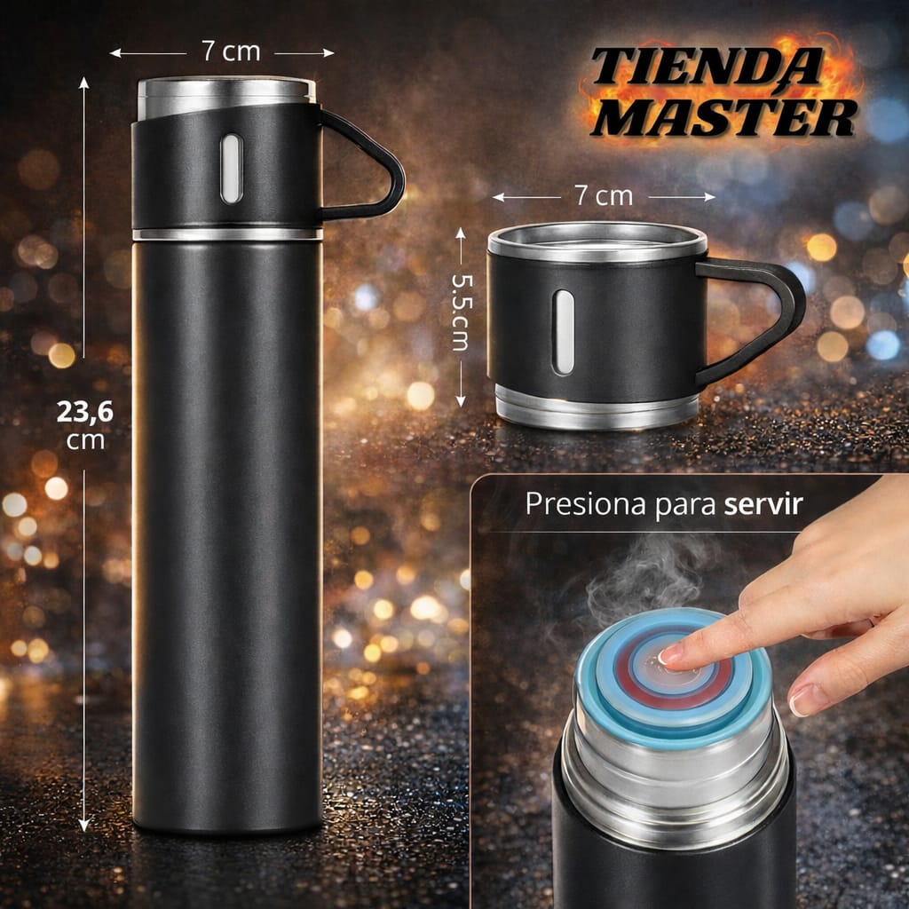 COMBO TERMO ACERO Y PLANCHA ALISADORA