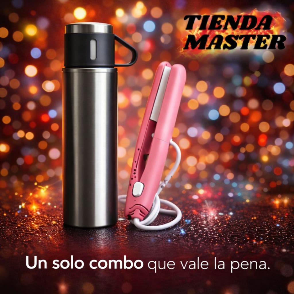 COMBO TERMO ACERO Y PLANCHA ALISADORA
