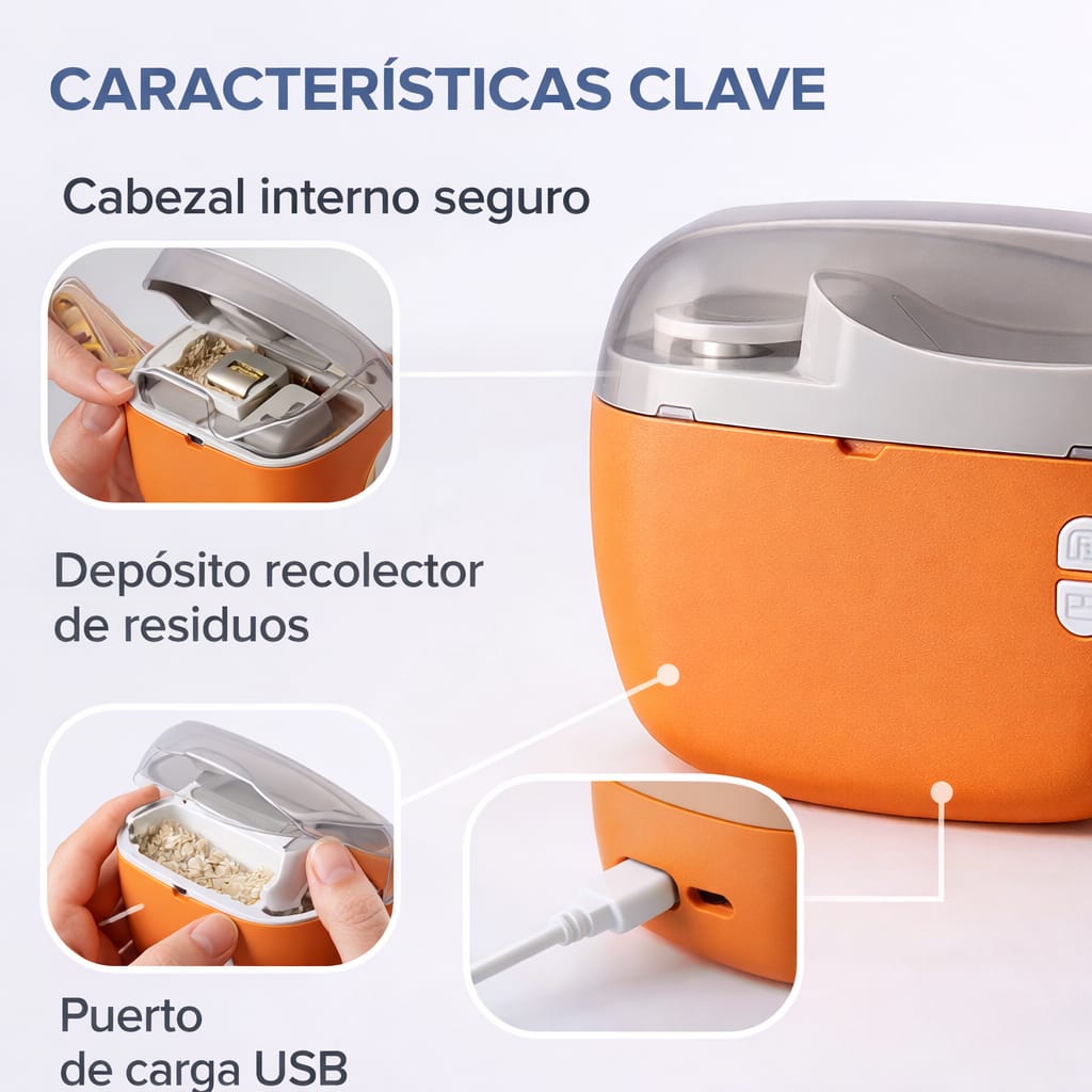 Cortaúñas Eléctrico 2 en 1 Antipellizco Limado 360° Seguro para Bebés, Niños, adultos y Piel Sensible