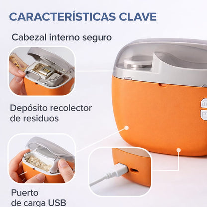Cortaúñas Eléctrico 2 en 1 Antipellizco Limado 360° Seguro para Bebés, Niños, adultos y Piel Sensible